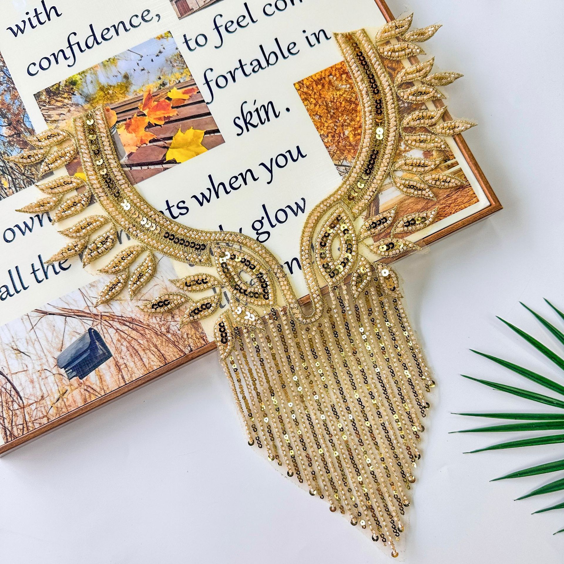 Exquisito cuello dorado, pegatinas decorativas, bordados con lentejuelas, vestidos artesanales, vestidos, zapatos y sombreros, accesorios de bricolaje