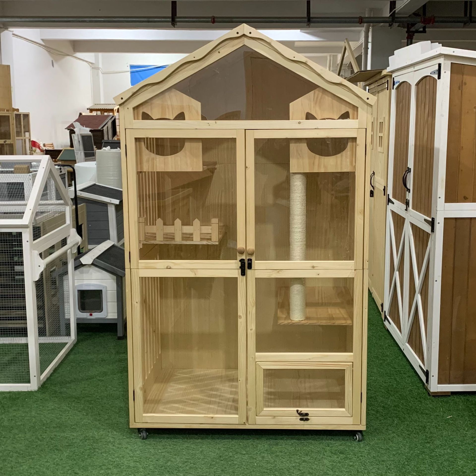 고양이 빌라 고양이 빌라 단단한 나무 고양이 집 고양이 캐비닛 고양이 케이지 고급 이중층 3층 고양이 둥지 고양이 클라이밍 프레임 고양이 집