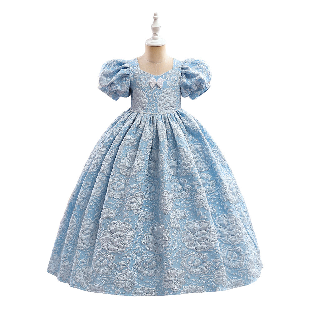 Vestido de las niñas europeas y americanas Vestido de manga de burbuja vestido de niña de las flores vestido de princesa pettiskirt de los niños