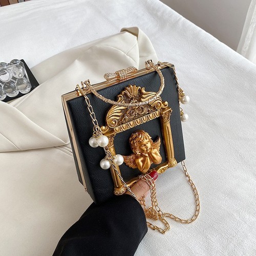 Cross-border new women's bag retro baroque relief angel flower portable chain bag niche shoulder crossbody bag