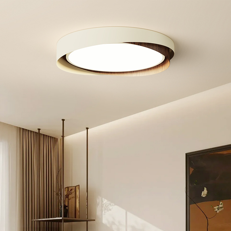 Estilo japonés, lámpara de dormitorio de viento silencioso, lámpara de techo de protección ocular de color nogal, sala de estudio, dormitorio principal, lámpara de sensación avanzada de estilo antiguo medio