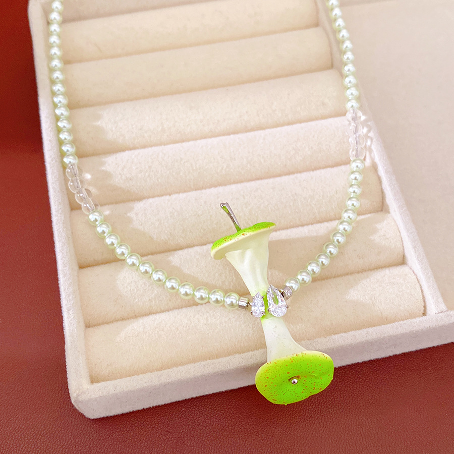 Cuentas de resina de zircón manzana collar de perlas de lujo ligero nicho cadena de clavícula pequeña fresca y dulce temperamento conjunto de joyas