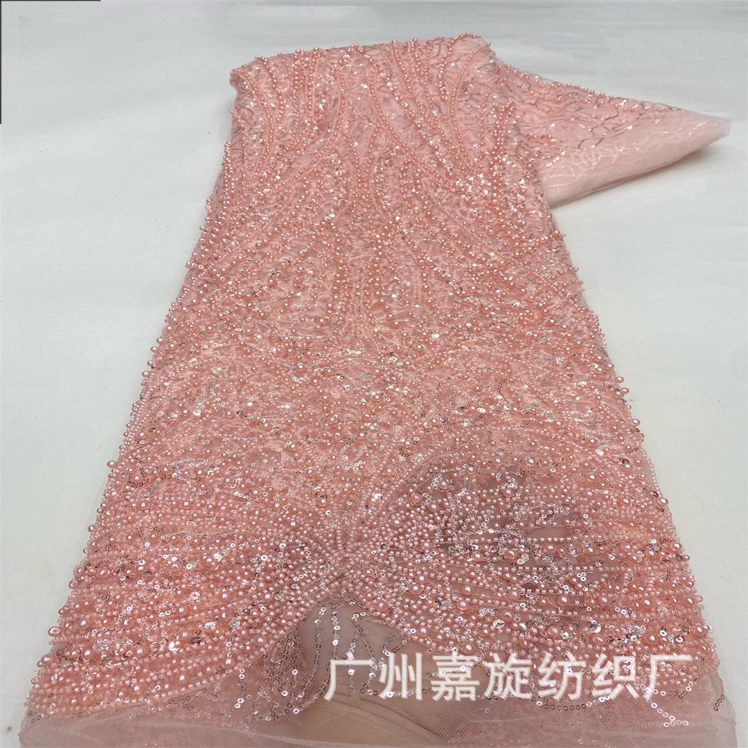 Tela de malla con bordado de lentejuelas y cuentas en rayas cruzadas de estilo europeo y americano, tela de bordado de moda para vestido de novia africano, encaje.