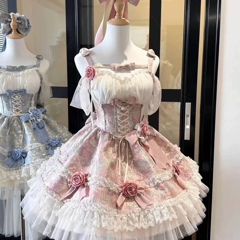 秋の新韓国スタイルの活力ガーリーファッションレディスリムフィット宮殿スタイルふわふわドレスショートスカート女性用|undefined