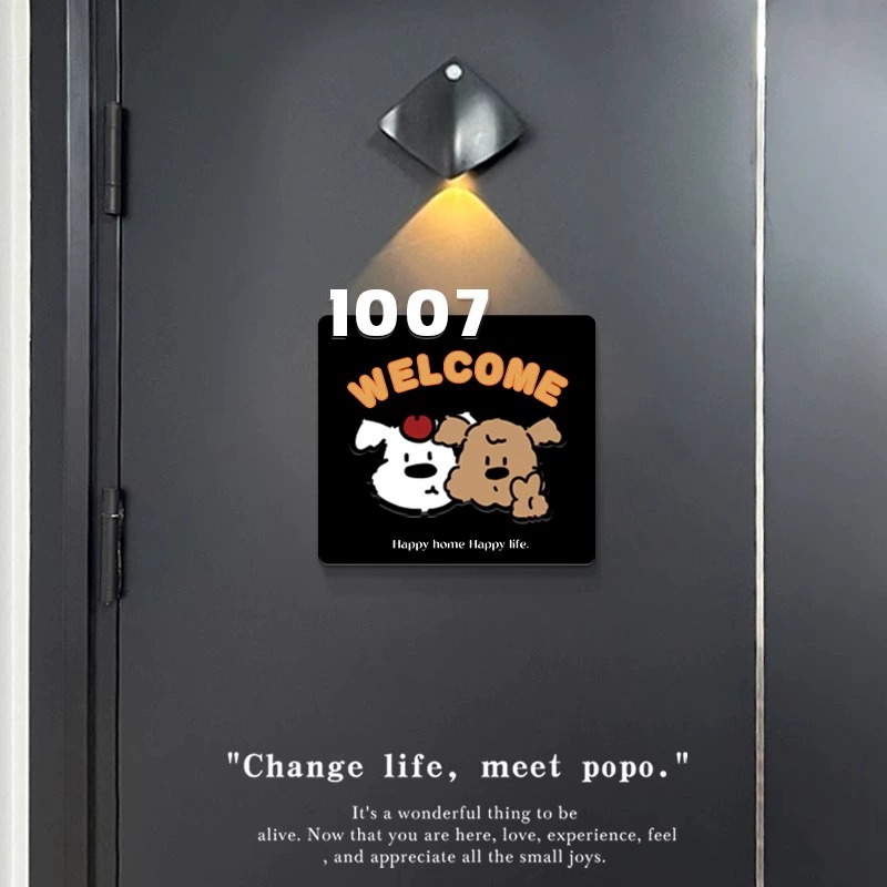 Мультяшный щенок, номерной знак дома, домашний креативный вращающийся трехмерный знак, номер дома, свет, роскошный знак