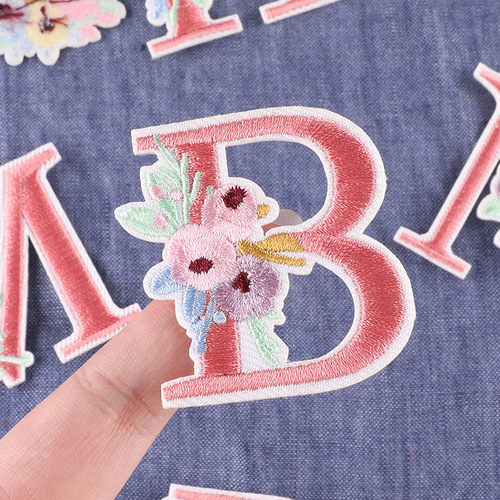 Computer embroidered logo flower English letter badge chapter clothing accessories decorative patch stickers adhesive embroidered cloth stickers