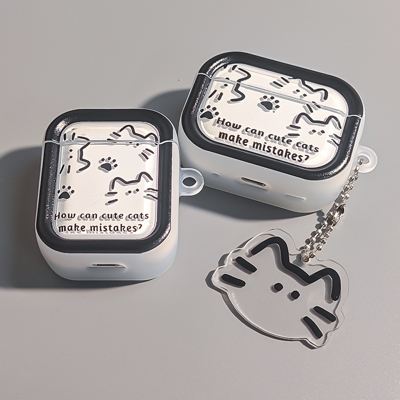 Funda protectora con diseño de gato negro de dibujos animados para AirPods 4 Pro 3, funda para auriculares Apple de segunda generación