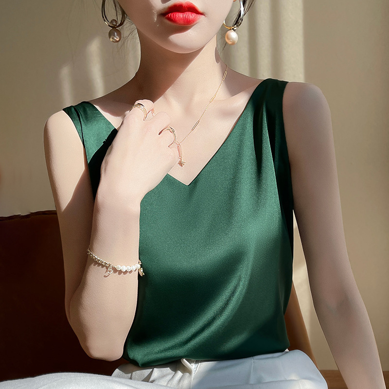 Summer New Acetate Satin Camisole Women's V-Neck Loose Versatile Shirt Summer Thin Women's High-End Top