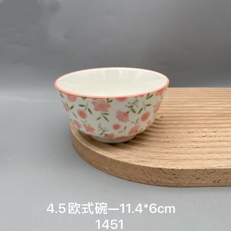 Japonés retro dibujado a mano pequeño tazón de cerámica de flores, tazón de arroz casero, tazón de fideos, tazón de sopa, platos de platos de sopa creativos en línea