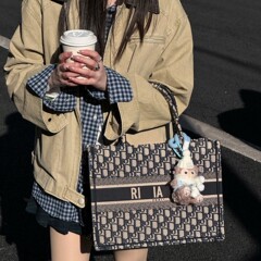 大容量刺绣D家托特女包包2025单肩手提包老花女包购物袋通勤大包