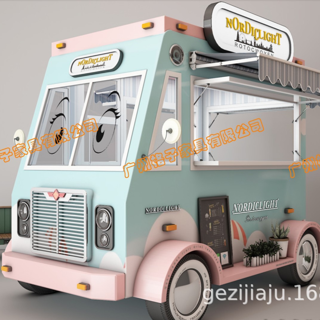 景区卡通冰淇淋餐车 网红移动售卖亭 镜面不锈钢餐车 咖啡奶茶车