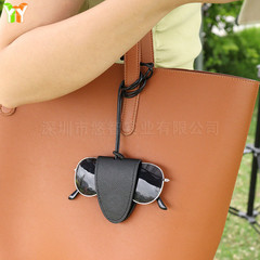 Amazon Hot Selling Handmade Retro Leather Glasses with Glasses Clip Portable Sunglasses Magnetic Lanyard