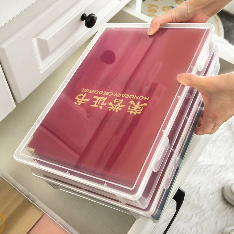 Certificate Storage Box, PP Plastic Document Organizer with Snap Latches, Translucent A4/Passport Sizes