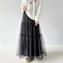2024春季大裙摆日韩半身裙外贸女装仙女飘逸纱裙拼接a字裙子女