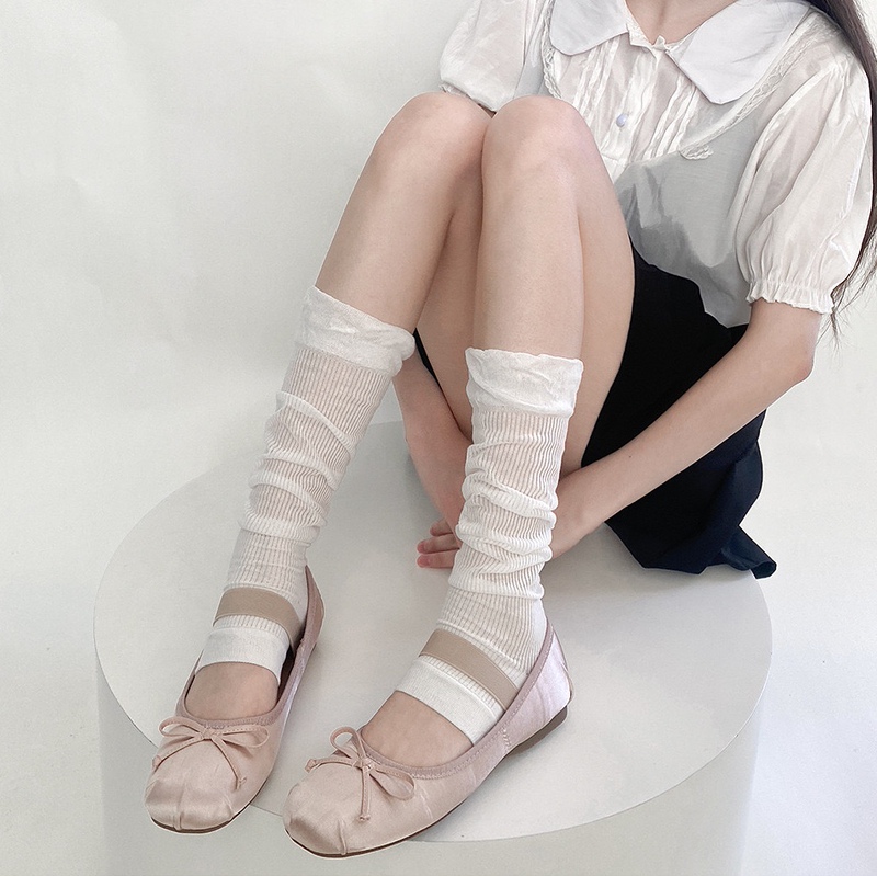 Korean-Style Thin Breathable Gray Footless Socks for Women with Bubble Mesh Half-Leg Sleeves, Sun Protection, Skin-Brightening, Dual-Use Arm Sleeves