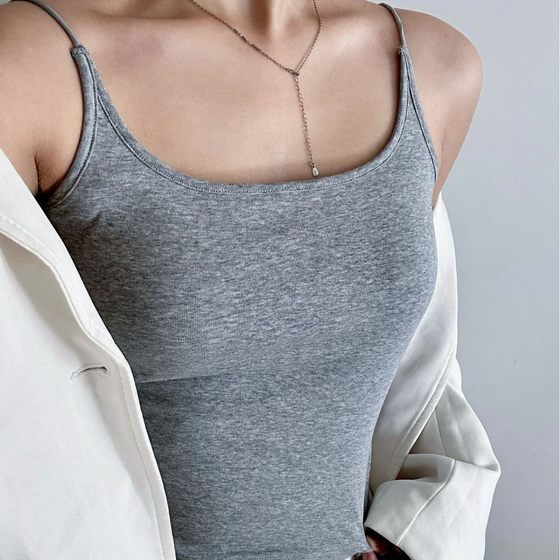 Spring and Summer New Cotton Fine Camisole Latex Fixed Coaster Solid Color All-match Outer Wear Beautiful Back Inner Top for Women