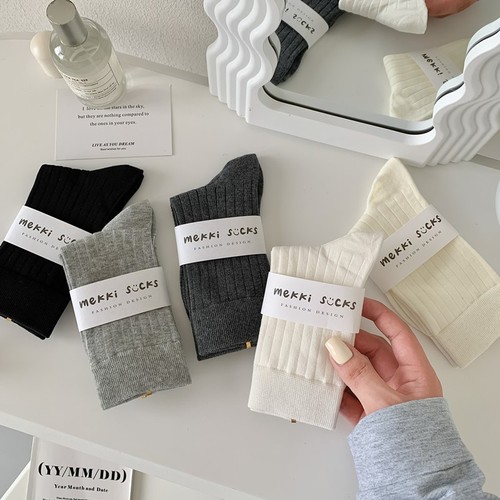 25 Spring Lightweight Breathable Women's Mid-Calf Fashion Japanese Solid Color Slimming Matchable Sports Summer White Socks