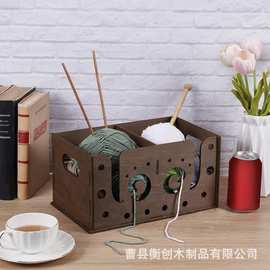 木制毛线编织工具储物盒实木纱线收纳盒纱线分配器整理盒