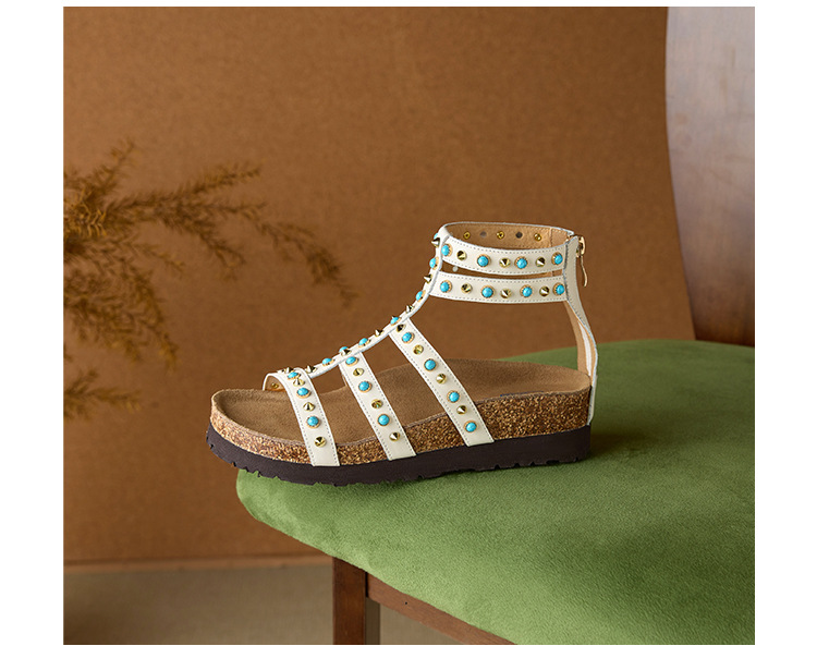 Sandal nữ hở mũi đế dày 4.5 cm phong cách Bohemian đinh tán — đen chi tiết 21