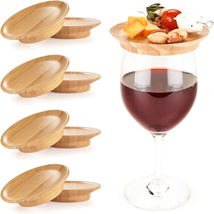Cross-border Hot Wine Cup Cover Bamboo and Wood Dual-purpose Coaster for Snack Plate Wine Glass Charcuterie