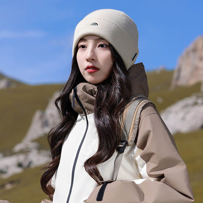 户外登山冷帽女秋冬季日系刺绣山标毛线帽男款川西旅游保暖针织帽|undefined