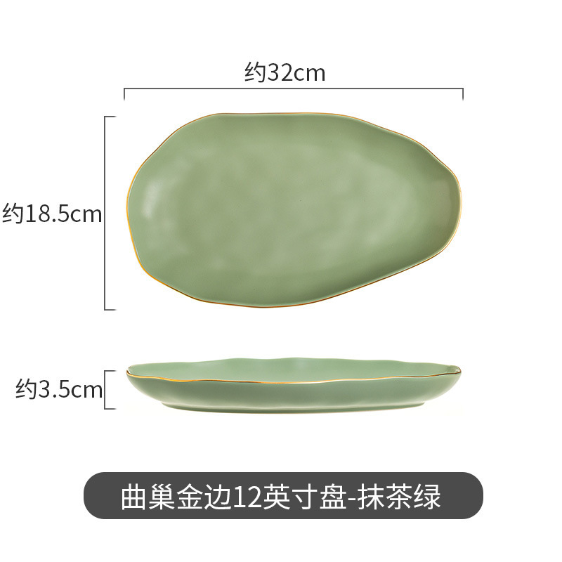 Moderno juego de regalo de tazones de sopa de lujo, diseño creativo de nido curvo irregular con vajilla de cerámica con borde dorado, que incluye platos, tazones y cucharas para uso doméstico.