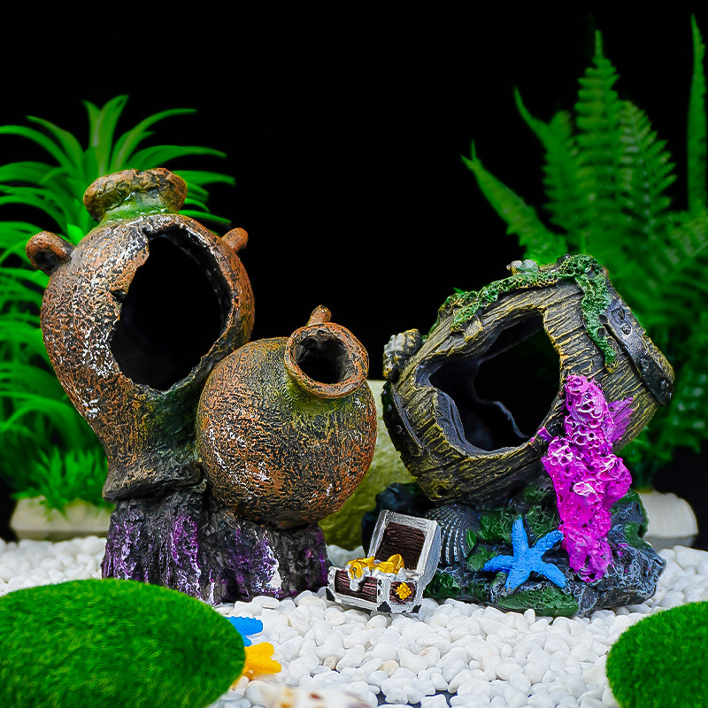 Nuevo conjunto de decoración para acuarios, adorno de barril, escondite para peces, decoración para acuarios, barril de madera, refugio de resina para reptiles. image 5