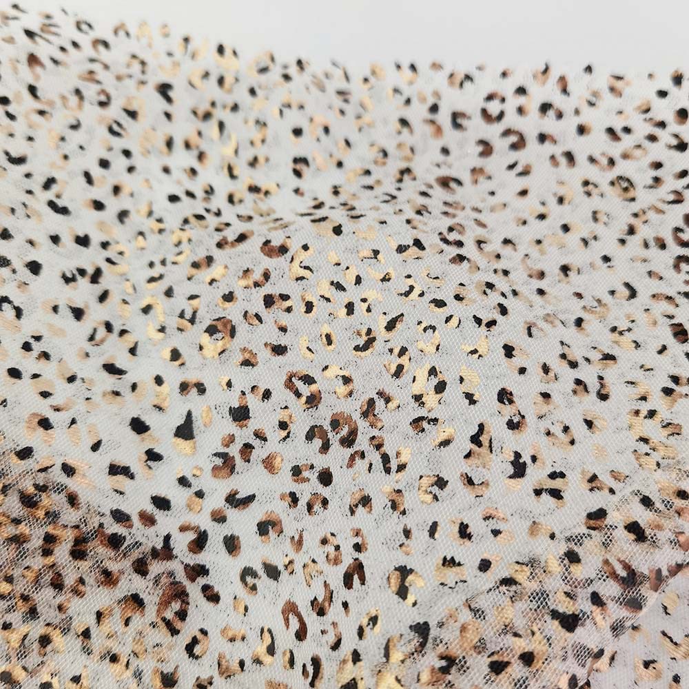 新款无弹网纱欧根纱特密纱底布豹纹烫金 裙装网布面料