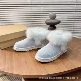 河南桑坡村2025新款女士长毛款雪地靴休闲保暖懒人经典短靴子女鞋