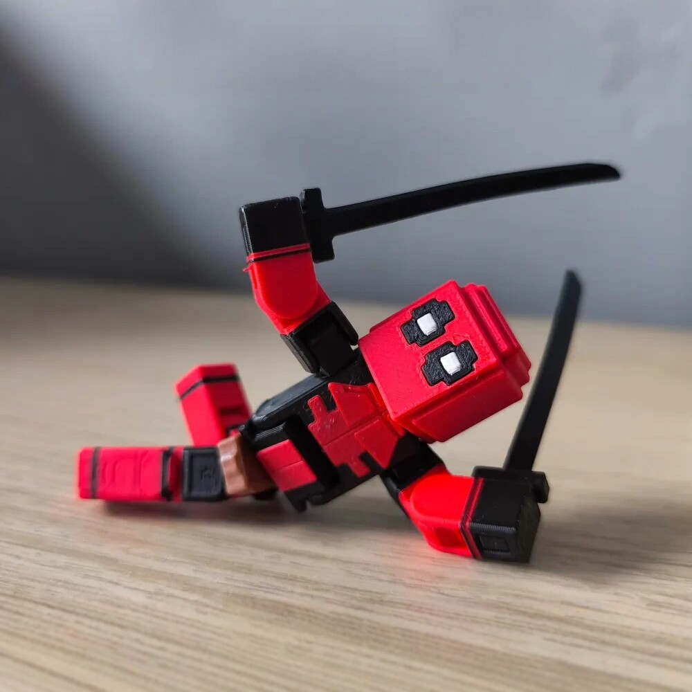 Deadpool - Minecraft风格可动人偶 像素风可动死侍机器人摆件创