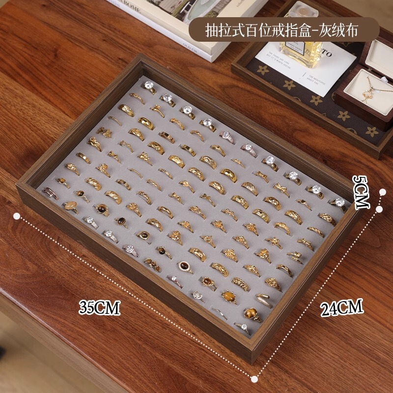 木製リングディスプレイボックスパレット100個のリング収納ホルダーを収納できる透明なハイエンドの軽い高級ディスプレイスタンド|undefined