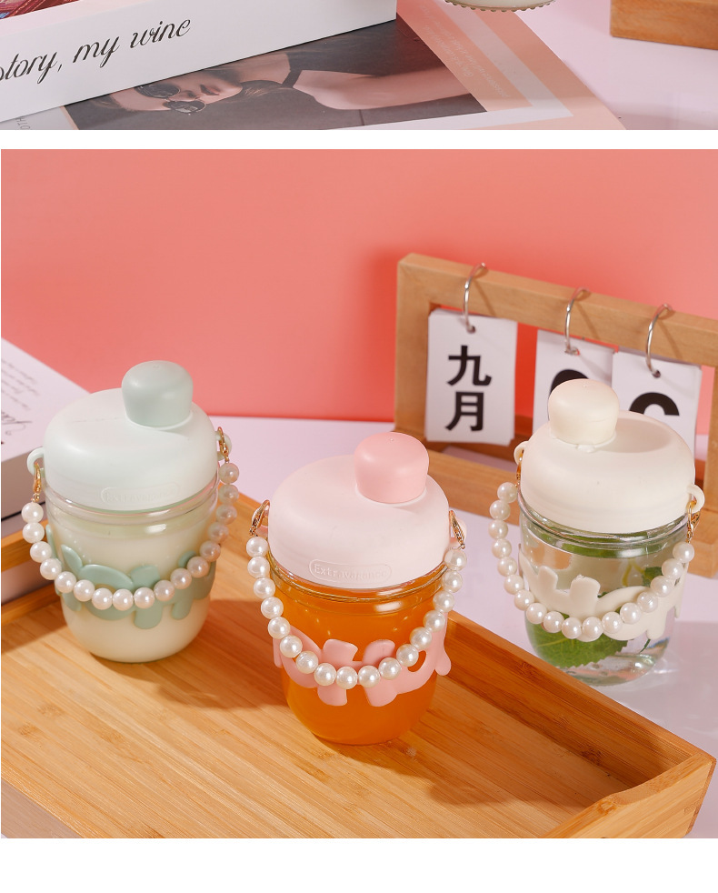 New letter cup, glass cup, heat-insulating and anti-scald household water cup, pearl bracelet, creative office portable drinking cup 10200 undefined