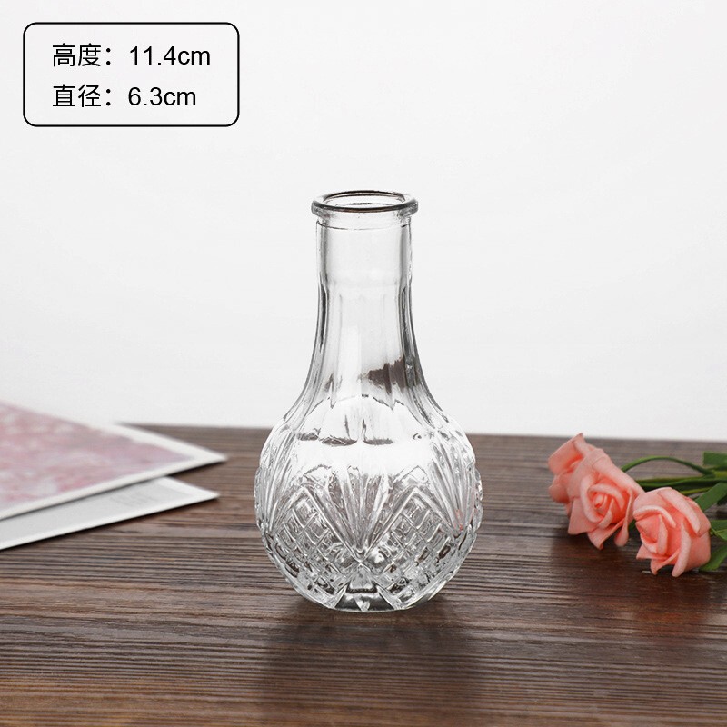 外国貿易卸売ライト高級ハイエンド小さな花瓶セットレトロレリーフフラワーアレンジメント装飾品透明ガラス花瓶|undefined