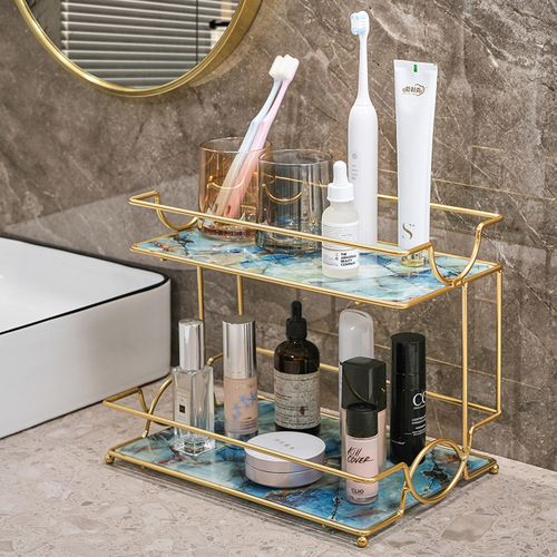 Light luxury bathroom storage rack without punching cosmetics and skin care product storage rack bathroom storage rack double layer large capacity