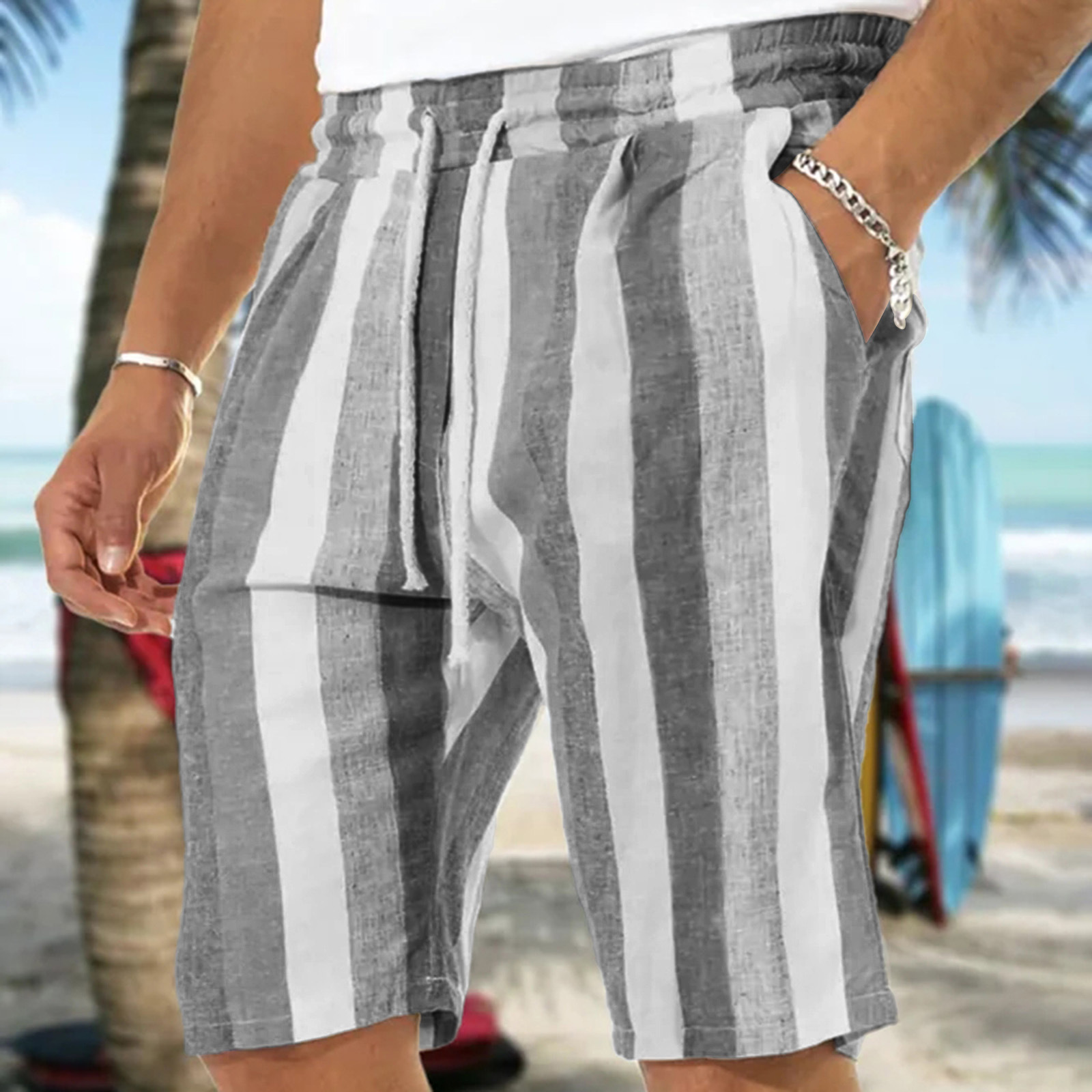 Short capris léger et décontracté pour hommes, avec cordon de serrage à la taille élastique, poche de ceinture de yoga de plage_voghion.com
