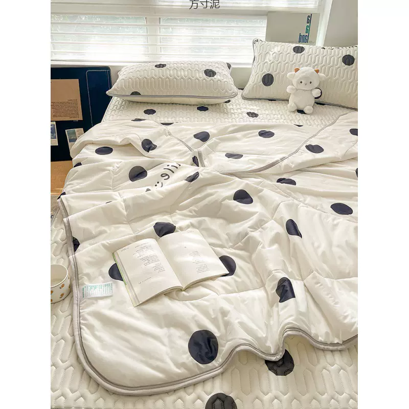简约波点乳胶冰丝凉席四件套夏季空调软席乳胶凉席三件套可水洗厂