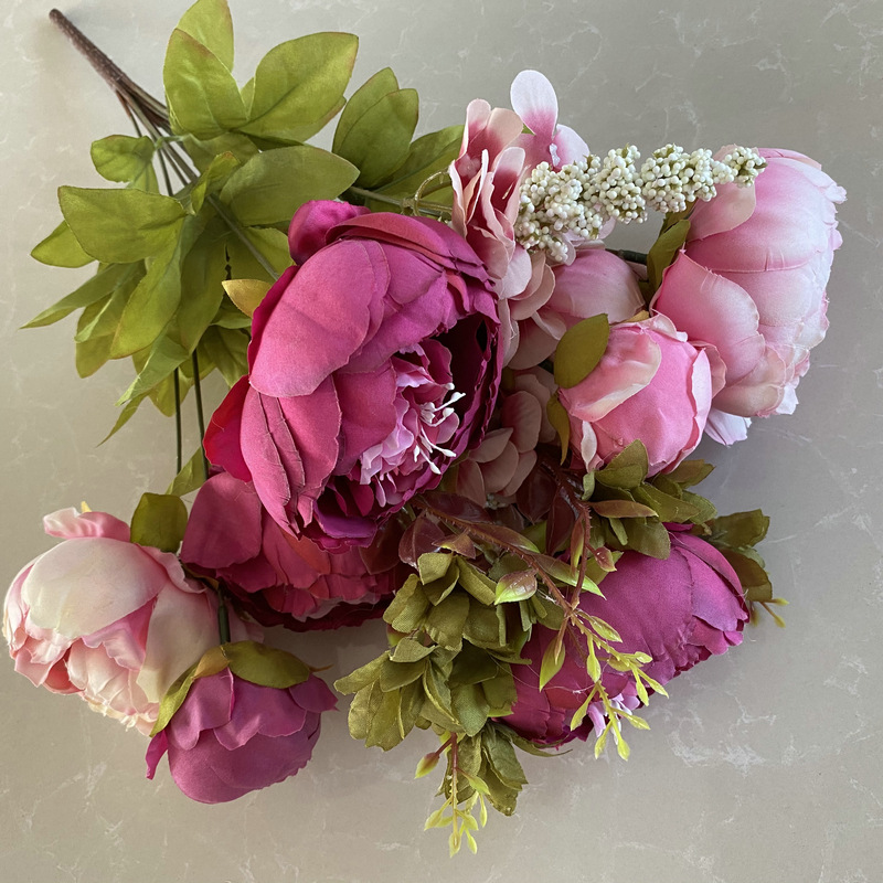 Tela cepillada Meiya 13-cabeza peonía de estilo europeo núcleo flor artificial flor falsa boda salón decoración ramo