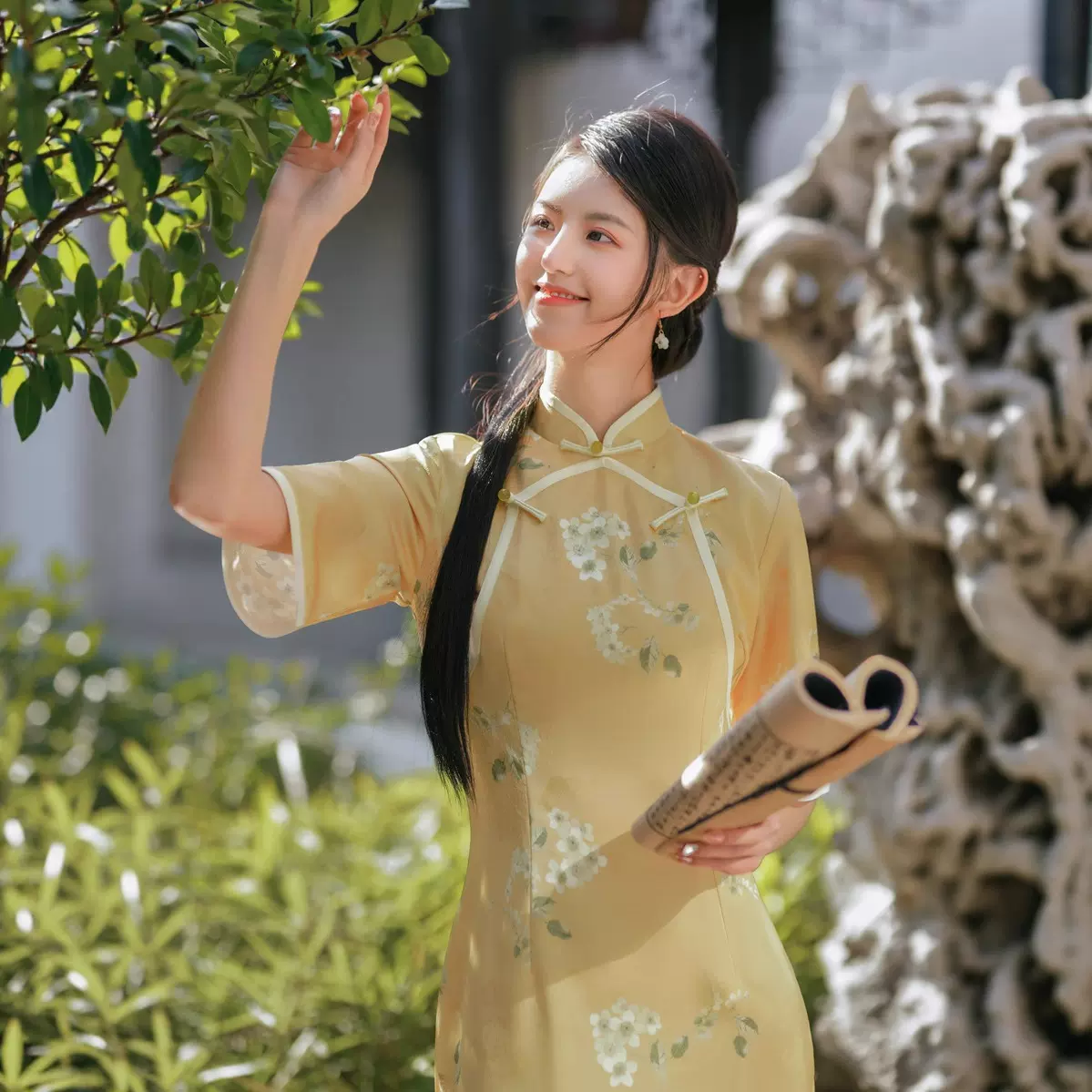 2024年春夏新款中国风中式日常优雅美丽倒大袖大方中长款改良旗袍