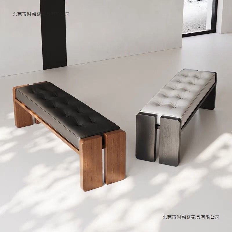 Vintage-style solid wood bench, bedroom end-of-bed bench, home shoe-changing bench, designer dressing room rest bench, hotel bench