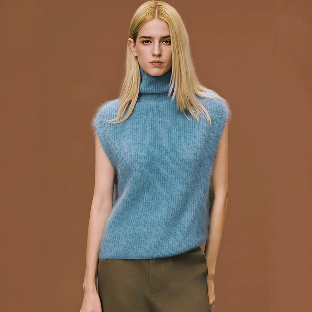 Iner od Fashionable Layered Wear/Heavyweight Brushed Wool Fleece Feel ROW Style Versatile High-Neck Knit Vest