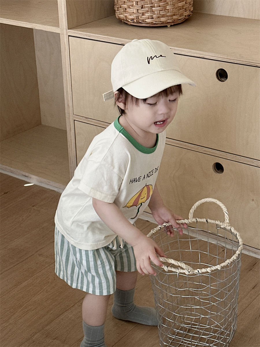 Niños camisetas de manga corta con pantalones cortos rayados, ropa de verano delgada coreana para niños, ropa de verano 2026 ropa de verano bebé image 4