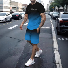 2025年夏の3Dファッショントレンドクール半袖ショーツTシャツスーツのソースメーカーはファッショナブルでカジュアルな写真を提供できます