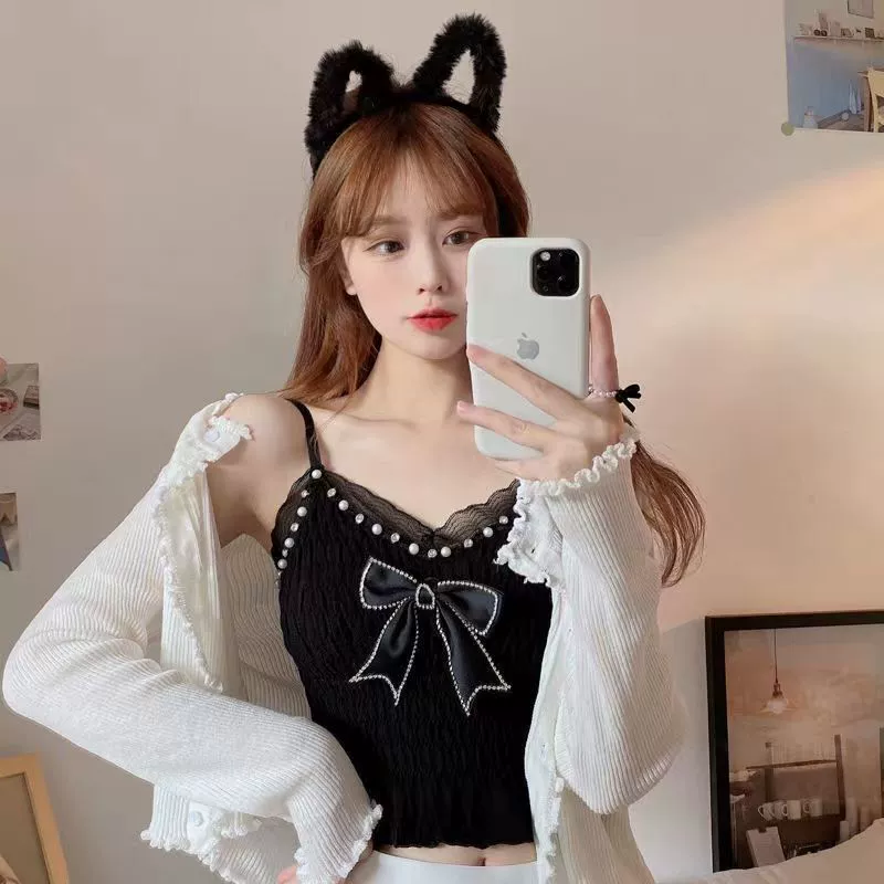 Женский внутренний жилет нового стиля с нагрудной подушечкой, бантом, плиссированной сеткой, сшитой нагрудной оберткой, плотная машина