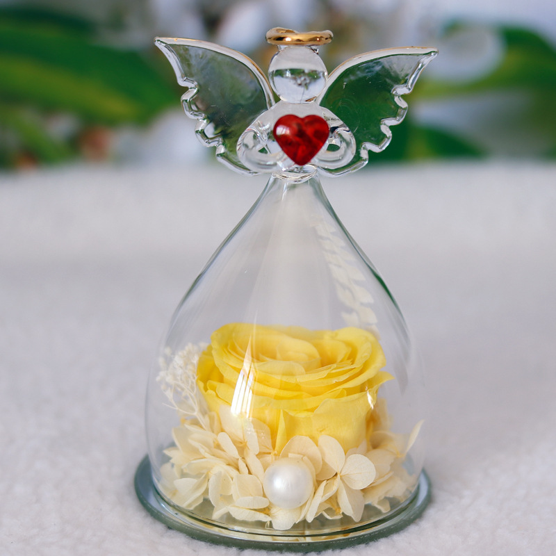 Comercio electrónico transfronterizo cubierta de vidrio flor eterna angelito rosa eterna Navidad regalo del día de San Valentín cubierta de vidrio decoración
