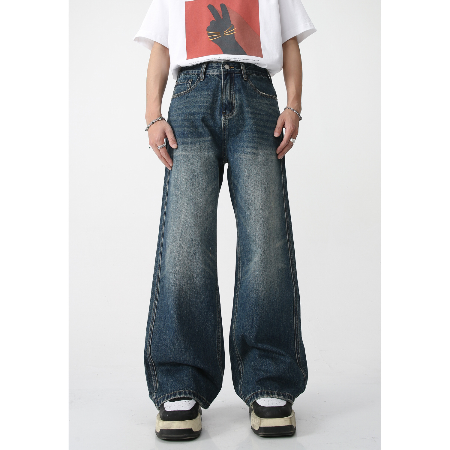 Mtlclothes ropa de los hombres | 2023 primavera y verano nuevo retro American Denim pantalones sueltos pierna ancha marea trapear