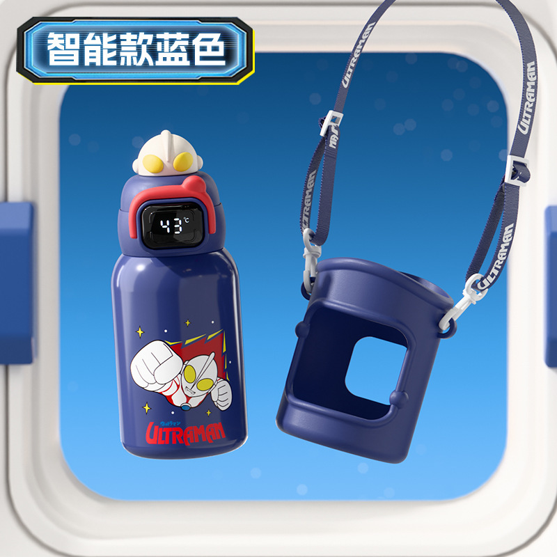 ウルトラマン漫画子供用魔法瓶カップ 316 ステンレス鋼食品グレードストローカップスマート温度表示ダブルドリンクバウンスカップ|undefined