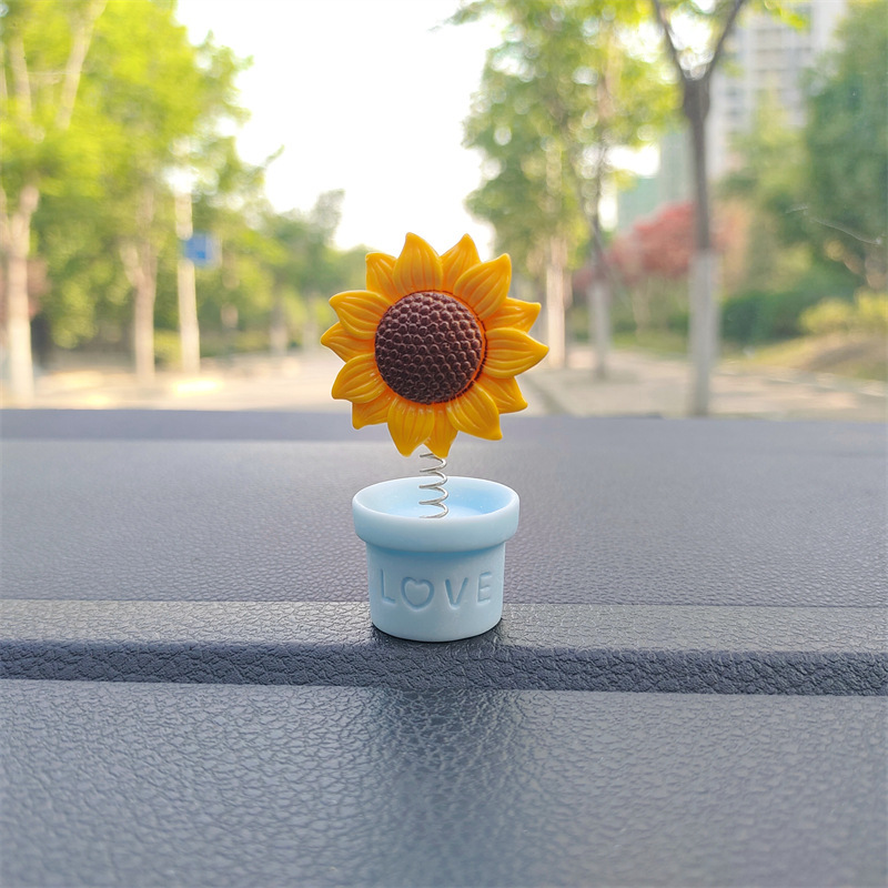 Cute girasol de dibujos animados adornos de automóviles frescos flores en maceta consola central de automóviles decoración de automóviles eléctricos