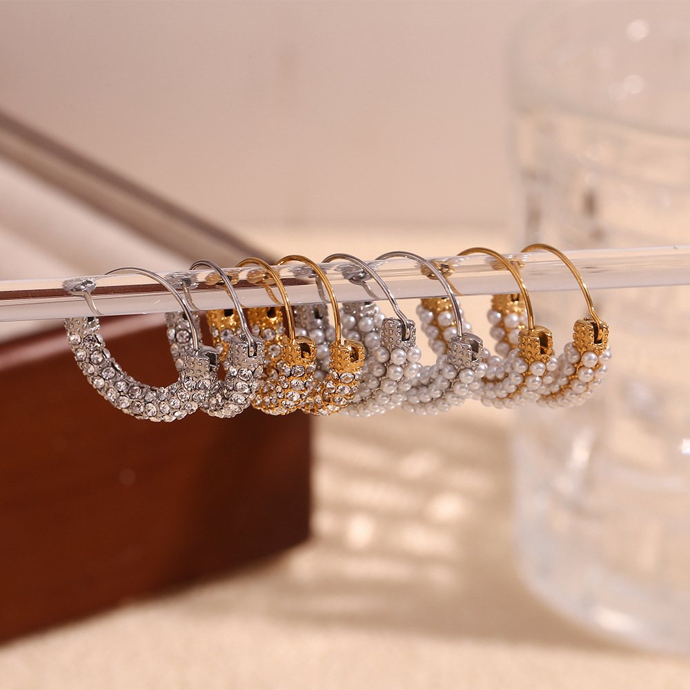 Micro-pearl White Diamond Hanging Basket Earrings