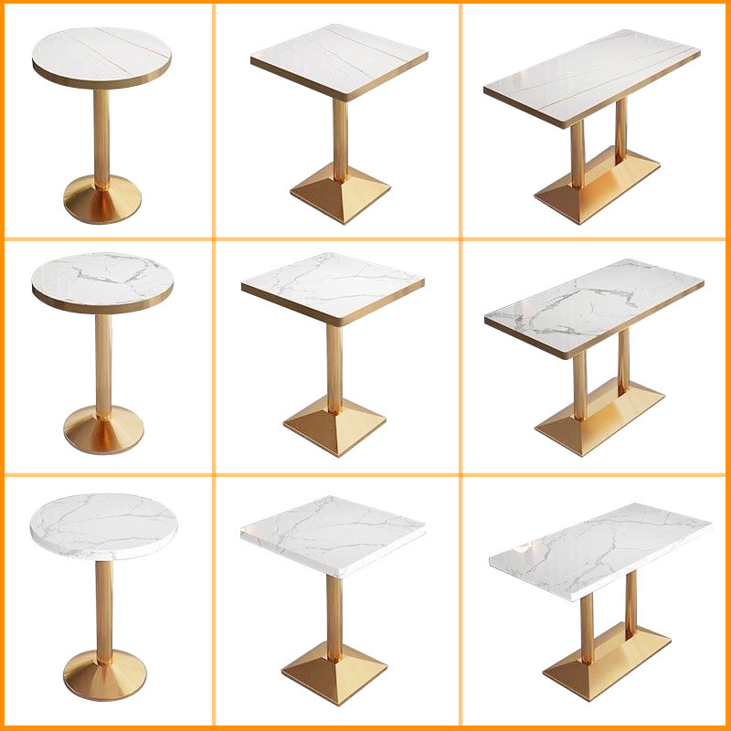 Wholesale Internet Celebrity Table Milk Tea Shop Cafe Fast Food Restaurant Table and Chair Combination Light Luxury Restaurant Furniture Slate Table