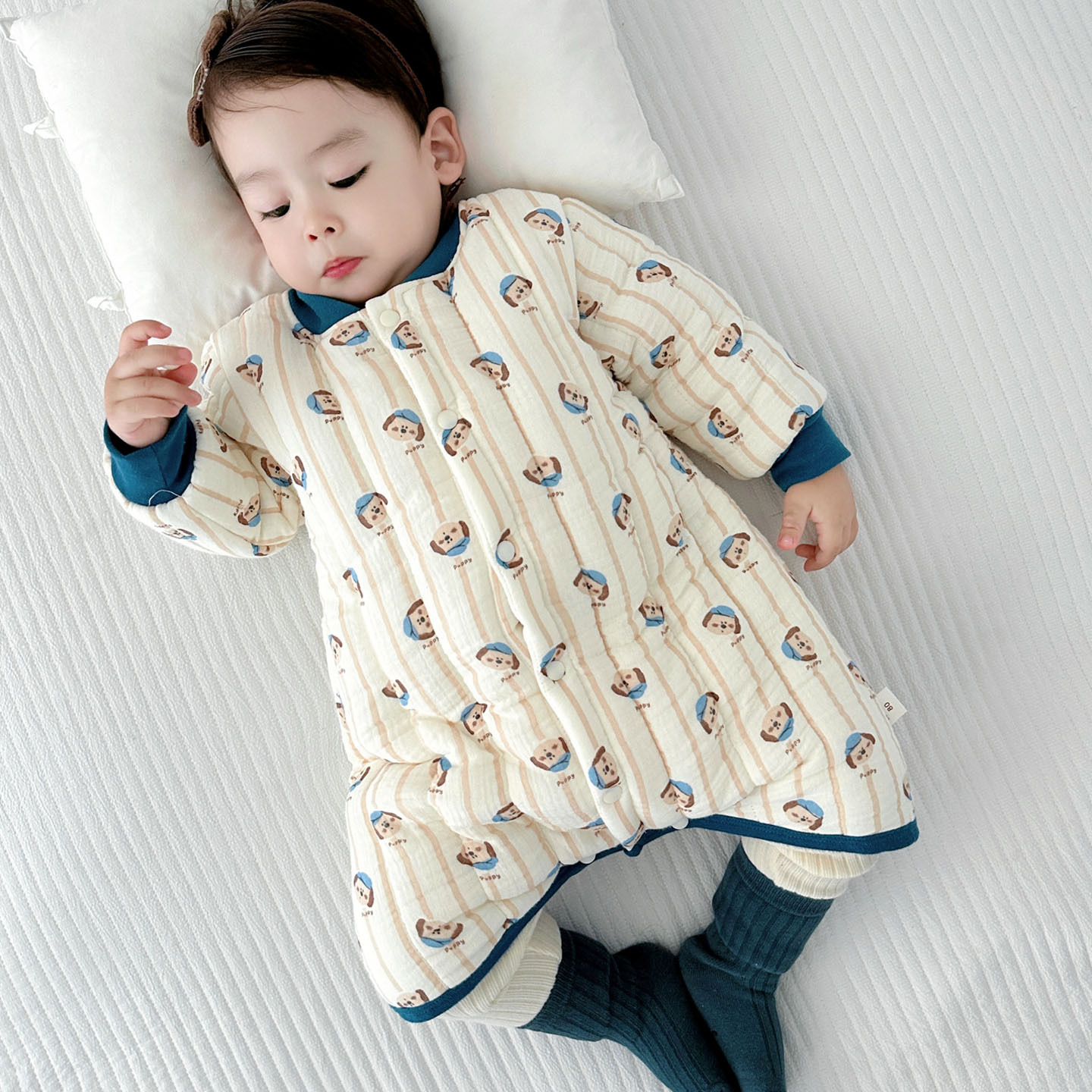 Winter Baby Sleeping Bag Thickeneded Anti-Kick Quilt Kidsren's Gauze Three-Layer Quilted Jumpsuit Long-Sleeved Nightgown for Boys and Girls